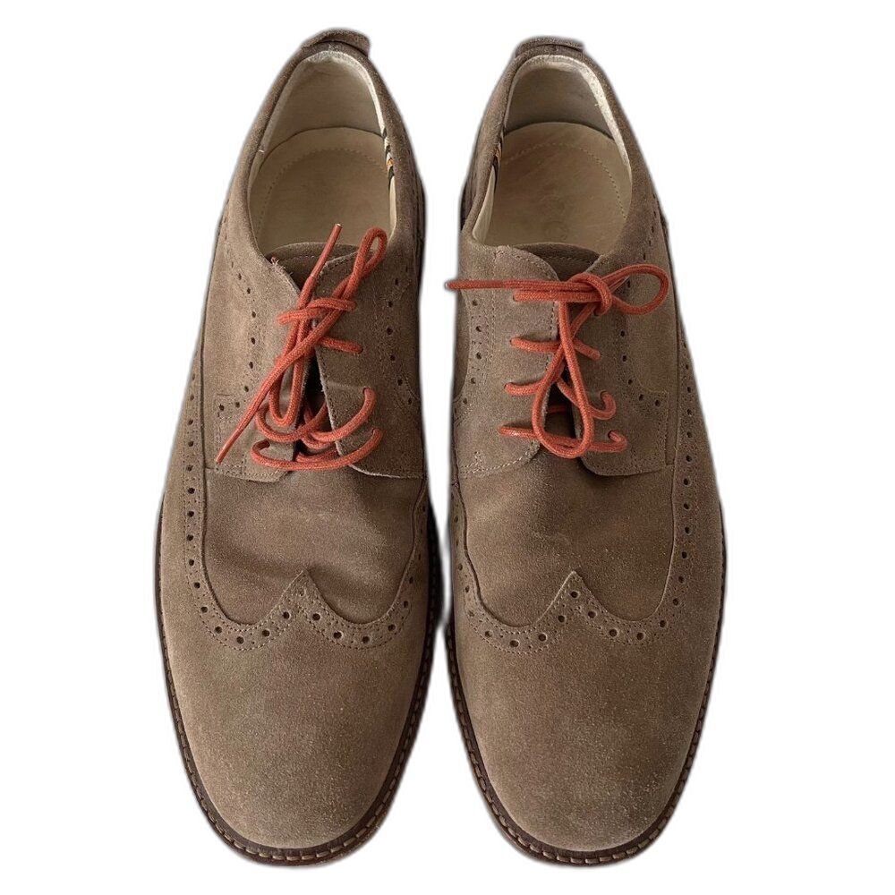Ecco Size US 12-12.5 (EU 46) Men Tan Suede Lace Up Wingtip Preppy Academia Shoes